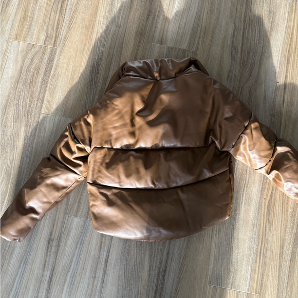 Apparis brown leather puffer coat - Picture 5 of 5